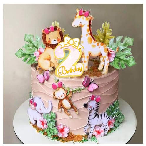 22Stk Tortendeko Kinder 2 Jahren, Geburtstag Cake Topper Zoo Wald Tiere Kuchendeko, Happy Birthday Safari Dschungel, Torten Deko für 2 Jahr Mädchen Junge