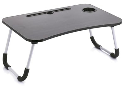 Mesa de Ordenador Portátil para Sofá, Bandeja Plegable para Cama, Mesita de Desayuno con Portavasos Multifunción (Negro Rayas)
