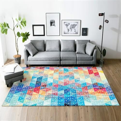 RUGMRZ Bett Teppich Geometrisches, Modernes, Rutschfestes Wohnzimmer-Sofa, Schmutzabweisend, Dekorativ, Kurzer Flor Flokati Teppich Lila Deko Kinderzimmer Jungen Dekoration Schlafzimmer Bett Teppich