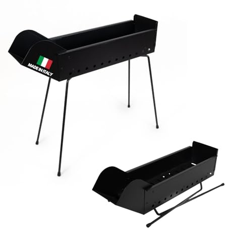 MOHOME Cuocispiedini Carbonella Carbone Barbecue Metallo Nero Dimensioni 100 x 14 x 75 cm Arrosticini Spiedini Gambe Richiudibili Resistente Fori Areazione Calibrati Feste Sagre Pic Nic Campeggio