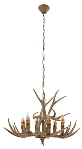 LIAIZE Geweih Kronleuchter, 6 Licht Antler Kronleuchter, Retro Antler Decken Leuchte, Vintage-Stil Harz Hirsch Horn Lichter, Lampen Dekoration für Wohnzimmer Schlafzimmer Küche Esszimmer Bar (Stil H)