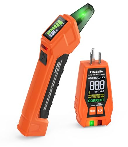 Focemta Circuit Breaker Finder & GFCI Outlet Tester with Digital LCD Display, 90-135V Electrical Circuit Tracer Tool for Electricians/DIY – Lightweight (Includes Batteries & Carrying Case)