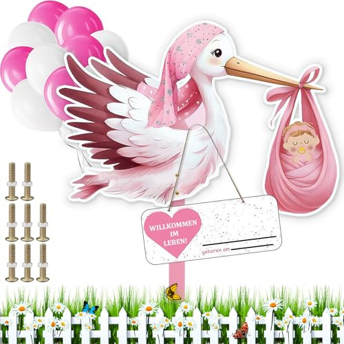 Klapperstorch SET zur Geburt Baby,Baby Geburt Klapperstorch Set,Kazaigou Storch Geburt für Draussen,Klapperstorch Zur Geburt Draußen,Holzstorch Zur Geburt,Storch Geburt Storch für Draussen