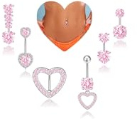 Nelytiya 6 Piezas Rosa Piercing Ombligo Acero Quirurgico Corazón Piercing Ombligo Titanio Set Para Mujer