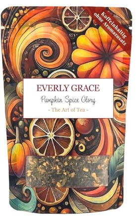Everly Grace - Té orgánico de calabaza y canela - Té de grado naranja Pekoe con calabaza y canela - Mezcla picante de otoño - Ideal como base para Chai Latte
