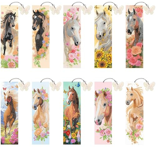 10 Stück Diamond Painting Lesezeichen 5D Diamond Painting Kinder DIY Lesezeichen Kinder Pferde Mädchen Geschenk Bookmark Spielzeug Geschenke