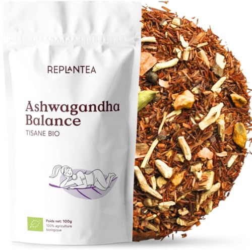 Infusion Bio Ashwagandha Balance 100g | Tisane Adaptogène Relaxante Anti-Stress au Curcuma et Gingembre | Rooibos Chaï Épicé en Vrac | Sans Caféine REPLANTEA