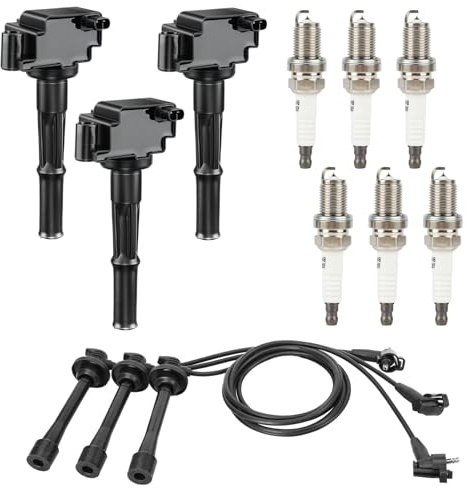3PCS Ignition Coil & 6PCS Platinum Spark Plug with 3PCS Wire Set Compatible with Toyota 4Runner T100 Tacoma Tundra 3.4L V6 1995 1996 1997 1998 2000 2001 2002 2003 2004, Replace UF156 4503 C1041