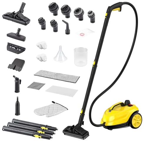 Vaporeta Limpieza Hogar con 24 Accesorios, Vaporeta de Mano Multiusos a Alta Presión de 5 Bar, 2000W, Depósito de Agua de 2L para Coches, Pisos, Cocina, Baño, Lechada, Ventanas