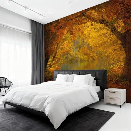 Generisch Vlies Fototapete Herbstwald 250x175 cm, Tapete Orange Tapeten Vliestapete Wohnzimmer Herbstwald Waldweg Schlafzimmer Wandtapete Ornamente Mustertapete W&88