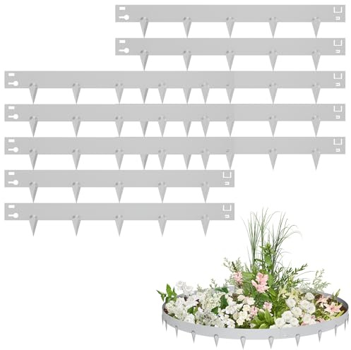 PEILU Rasenkanten 16cm Hoch Verzinkt Stahl Beeteinfassung Garten Beetumrandung mit Spikes 20 Stück 106cm Mähkante Wurzelsperre Palisaden Metall Rasenkantenband für Wege, Rasenflächen (Silber)