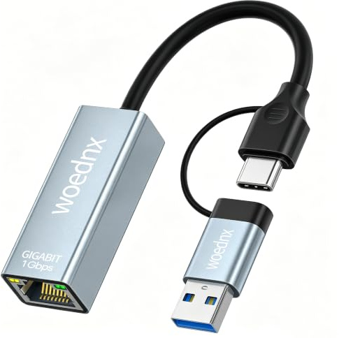 Adaptador USB-C a Ethernet, Adaptador de Red USB 3.0 a RJ45 Gigabit LAN (1000 Mbps), Compatible con Windows 11/10/8/7/XP, Mac OS, Linux, MacBook/Pro/Air, Surface Pro