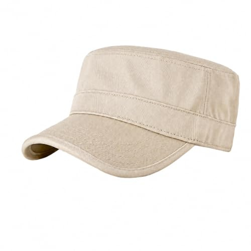 WHJYCC Men's Military Cadet Cap, M-XXL, 22-25 in, Cotton Flat Top Hat | Breathable cotton cap with a structured brim and adjustable fit, ideal for driving, hiking, work and everyday casual wear.