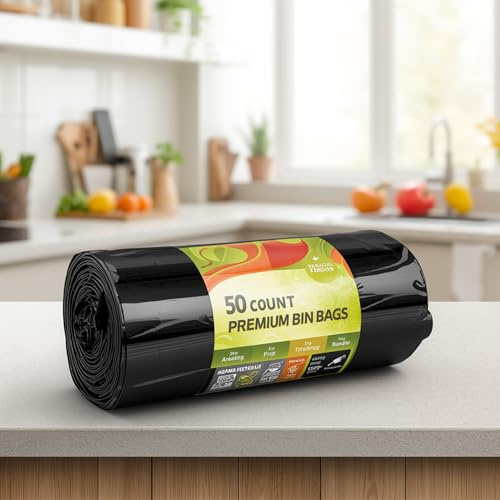 100 Heavy Duty Black Bin Bags 55 Litre – Strong Refuse Sacks, Leak Resistant Bin Liners for Kitchen, Home, Office, Garage, Hotel, Care Home & Industrial Waste Disposal (Black, Size: 725mm x 850mm)