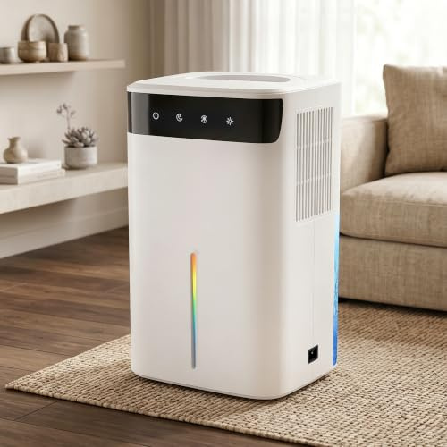 Mini Déshumidificateur d'Air Électrique 2600ML, Déshumidificateur pour Petites Pièces avec Mode Nuit, Lumière LED Multicolore et Fonction Dégivrage, pour Chambre, Salle de Bain, Cave et Camping-Car