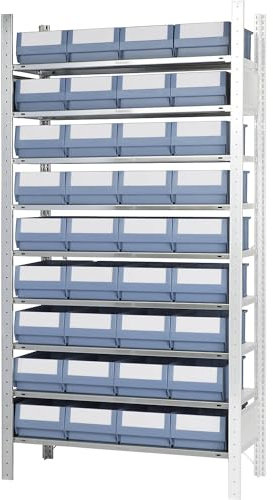 EUROKRAFT | pro | Steckregal mit Regalkästen | Höhe 2000 mm | 36 Kästen | 9 Fachböden | Tiefe 436 mm | Anbauregal