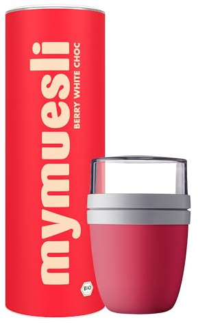 mymuesli Berry White Choc BIO Müsli (575g) - Ohne Palmöl + Mepal Müsli-Becher (500 ml Becher & 300 ml Deckel) Joghurt-Becher - To Go (2Go) – für Mikrowelle & Spülmaschine