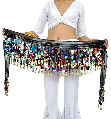 88 Colorful Gold Coins Chiffon Belly Dance Hip Scarf Dance Skirt Belt Waist Chain (Colorful)