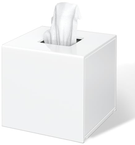 FEMELI Tissue Box Cover,Square Acrylic Tissues Paper Holder for Bathroom Bedroom Office,White