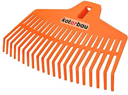 KOTARBAU® Robuster Rechen 380 mm Laubbesen Laubharke Fächerbesen Laubfeger Laubfächer Harke Gartengeräte Gartenwerkzeug Orange Laubrechen aus Kunststoff ohne Stiel