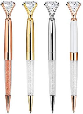 Kugelschreiber Diamond Kristall Kugelschreiber Metall Großer Diamant-Stift für Schule Büro Bedarf, Schwarze Tinte 4 Stücke (Roségold, Gold, Silber, Weiß)