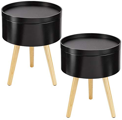 ONVAYA® Beistelltisch Sofia aus Holz | 2er-Set | Ø 35 cm | Couchtisch rund | Nachttisch Kiefer | Stauraum & Abnehmbarer Deckel | Modernes skandinavisches Design | Schwarz Holz | 2er-Set, Couchtisch Rund, Nachttisch Kiefer, Stauraum & Abnehmbarer Deckel, Modernes Skandinavisches Design
