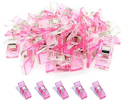 LNKA 50 of Binder Clips for Crafts Sewing Clips Multipurpose Magic Clips Quilting Clamps and Fabric Clips Crafting Hanging,Extremely Durable Clips for All Kinds of Crafts (Pink Color)