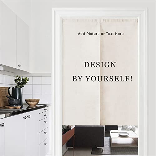 GIBZ Personalisierter Japan Noren mit Bild Japanischer Türvorhang Halb Lang Ohne Bohren Kälteschutz Blickdicht mit Stange, 85 x 120 cm