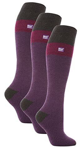HEAT HOLDERS - 3 Pack Ladies Thermal Knee High Ski Socks | WoMens Thick Winter 2.3 TOG Long Skiing Socks (4-8, Purple/Charcoal)
