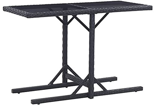 FIRBNUS 110x53x72 cm Balkontisch mit Gummierten Ecken und Glastischplatte Couchtisch Terrassentisch Gartentisch Dining Table Kaffeetisch Esstisch Schwarz Teetisch Stahlgestell und Poly Rattan