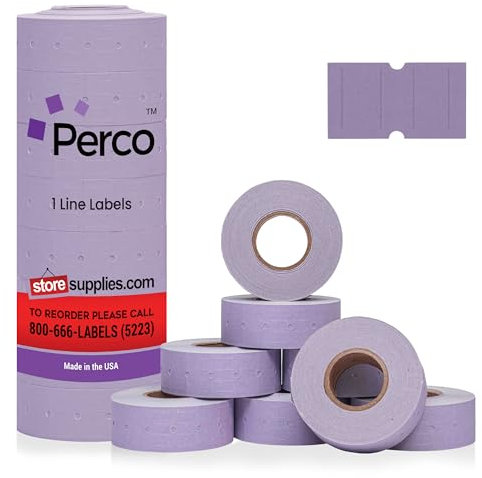 Perco 1 Line Lavender Labels - 8 Rolls, 1 Sleeve, 8,000 Blank Price and Date Gun Labels for Perco 1 Line Price and Date Guns - Made in USA