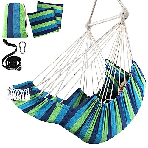 Chihee Hängesessel Hängende Schaukel 2 Kissen Enthalten,Langlebige Spreizstange Hängesessel aus Baumwollgewebe Seitentasche Großes Quastenstuhl-Set Fußstützenstütze Unterschenkel Fuß Komfortabel