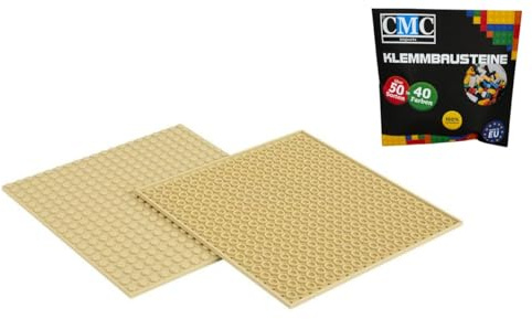 CMC imports 2 x Bauplatte Grundplatte Modular - beidseitiges Bauen Kompatibel Beige 20 x 20 Noppen Platte Basepalte Klemmbausteine Bausteine City