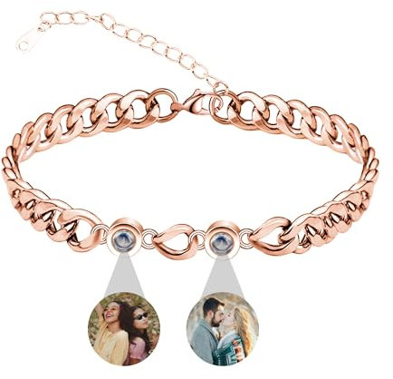 Liskanap Foto Armband Personalisierte Rund Projektion Armband mit Eigenen Bild im Stein Benutzerdefinierte Lupe Foto Armb?nder Versteckte Fotoarmband für Damen Herren Paar Silber Rose Gold Schwarz