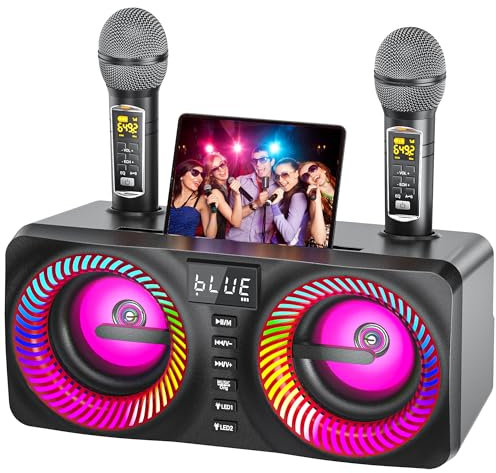 MusyVocay Sistema Portatile di Karaoke, Versatile Cassa 30W con 2 Microfoni UHF Wireless e Slot di Ricaricabile, Karaoke Professionale Completo per Gli Amici a Casa (NT001-RED-US)