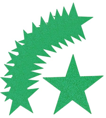sourcing map Sagome di coriandoli in carta a cinque stelle glitterate, per feste di compleanno, aule, matrimoni, bacheca, decorazioni da parete, 15 cm, colore verde, confezione da 50