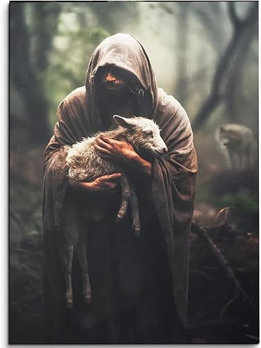 Poster Jesus und Lamm Christlicher Gott Leinwanddruck Gemälde When I Didn't Have The Strenght To Walk Jesus Carried Me Yahushua Poster Religiöse Wandkunst Jesus Poster von Christus Bildkunst