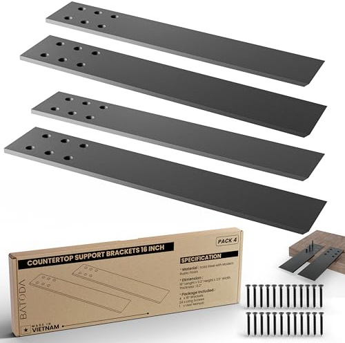 BATODA 40,6 cm Arbeitsplattenstützhalterungen (4 Stück) für Granit – robuste L-Regalhalterung – Wandmontierte Unterstützung für selbstgemachte offene Regale – Rollo-Regalstütze – Regalmontagezubehör