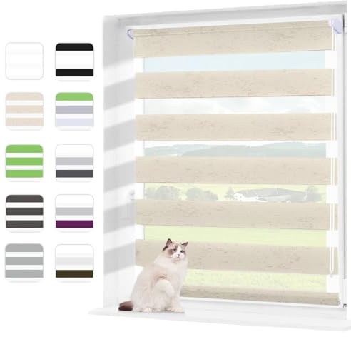 Wudomi Doppelrollo Klemmfix ohne Bohren Natürliche 50x210cm(BxH),Lichtdurchlässig und Verdunkelnd Duo Rollo,Klemmrollo Seitenzugrollo für Schlafzimmer, Badezimmer, Wohnzimmer Fenster und Tür