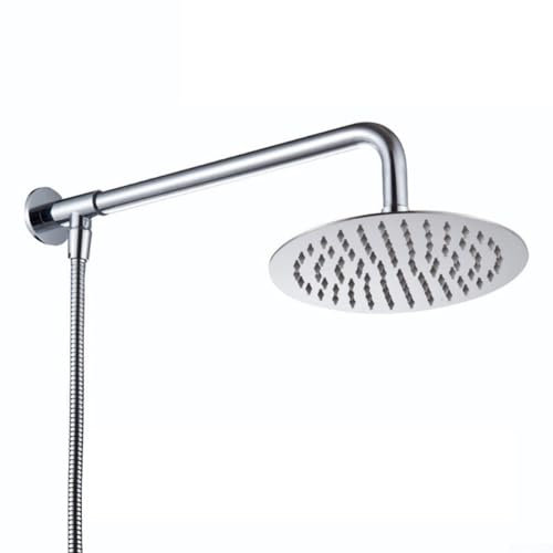 Kit de barre de douche - Grand pommeau de douche rond - Haute pression - Cascade - Avec joint pivotant - Chrome poli