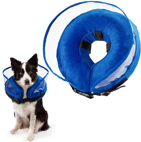 Heatail Halskrause Hund, Aufblasbar Leckschutz Hund Katze Abnehmbar Hundekragen für Genesung nach Operationen Oder Wunden für Hunde(XL)