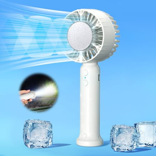 Portable Handheld Fan with Refrigeration Mode, 3 Speed Cold Wind Hand Fan, 3000mAh Battery Operated Rechargeable USB Fan, Non-Slip, Flashlight, Quick Cool Down Ice Cooling Circular Cooling Plate