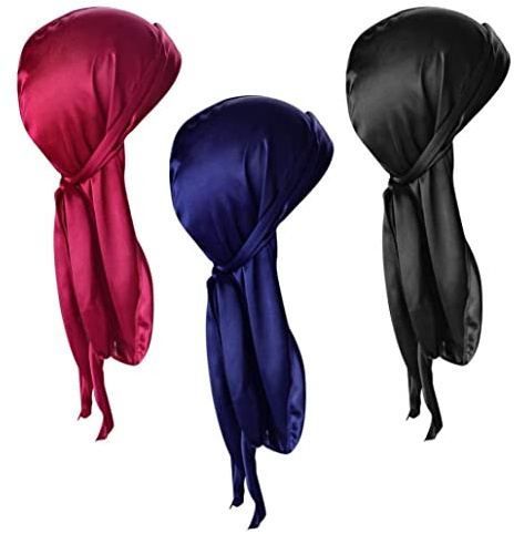 Silke Durag herr durag keps lång svans turban hatt huvudbonader breda remmar pirat håravfall keps bandana 3 st, Som visat, one size