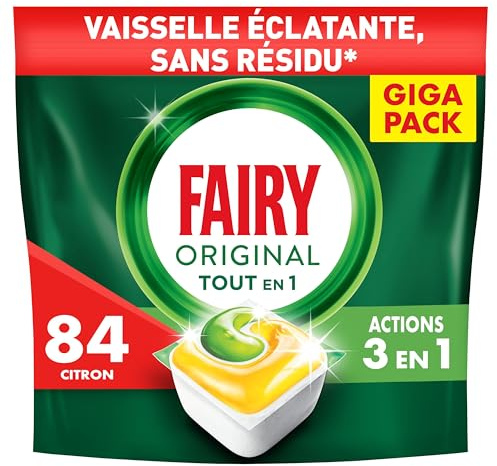Fairy Original All in One Spülmaschinentabs, Zitrone, 84 Kapseln, wirksam, auch bei eingebranntem Fett, schützt Glas und Silber