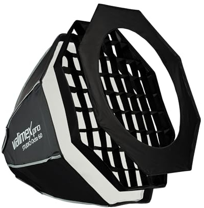 Walimex pro Studio Softbox Octagon 60cm, um 360° drehbar, einfacher Aufbau, inkl. Grid, Maske, Bowens Adapter und Transporttasche, ideal für Porträts und Beauty-Aufnahmen