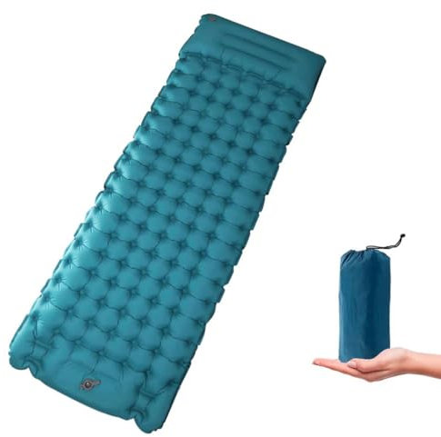 GYPWAN Isomatte Selbstaufblasend, Camping luftmatratze Selbstaufblasend mit Integrierten Kopfkissen Outdoor Campingmatte Faltbar Thermo Matte Schlafmatte Für Zelt Trekking Strand,Blau
