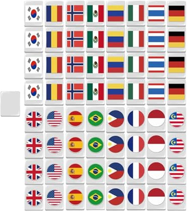 Mahjong kakeluppsättning, MAh Jongg Set | Mahjong blockpussel spel - Mahjong National Flag 64 byggklossar, Mahjong kakel bärbart sällskapsspel för skojs skull