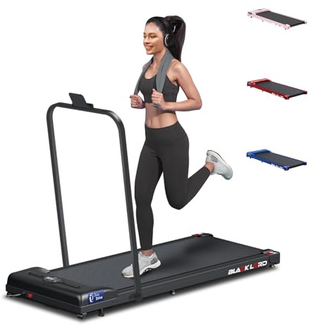 BLACK LORD Untertisch-Laufband 1-12km/h Mit Griff, tragbares 2-in-1-Klapplaufband, elektrisches Treadmill mit 2,2 PS und Motor, kleines Mini-Laufband mit Blue Tooth,Schwarz
