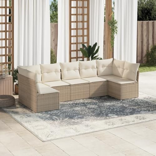 Faroom Gartenlounge Outdoor mit Stauraum Ecklounge Klein Garten Lounge Sofa Outdoor Sitzecke Balkon Loungemöbel Gartensofa Ecksofa Balkonmöbel Rattansofa Couch beige and Cream 7-tlg-Type-556