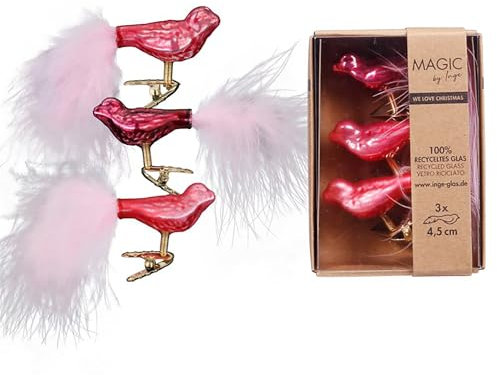 Christbaumschmuck Vögel auf Clip 4,5cm Glas 3er Set - Kleine Christbaumkugeln für Weihnachtsbaum - Weihnachtsbaumkugeln & Weihnachtsbaumschmuck zu Weihnachten - Gentle Pink
